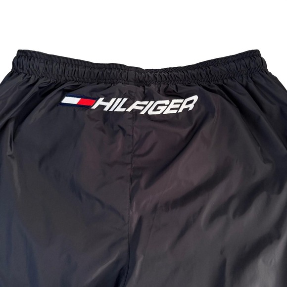 Vintage Hilfiger Athletics Pants Mens XL Black Nylon Fully Lined Ankle Zip